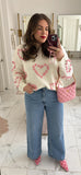 Pink Lily White/Pink Pom Heart Sweater - Size L