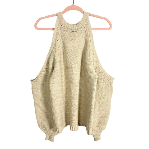 Tularosa Beige Chunky Knit Cold Shoulder Sweater- Size S