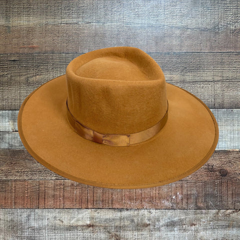 No Brand Camel Belted Wool Wide Brim Hat (See Notes)