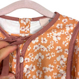 Smockingbird Mustard with White Floral Print and Brown Trim/Bow Bubble- Size 2T (see notes)