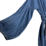 Vici Exclusive Chambray Balloon Sleeve Hidden Button Up Belted Romper NWT- Size L