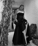 TERANI Couture Black and White Side Ruffle Strapless Gown- Size 12 (see notes)