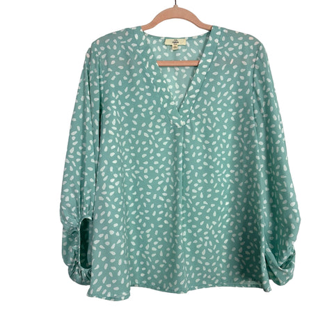 Entro Mint Animal Print V-Neck Balloon Sleeves Top- Size S