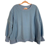 Pink Lily Blue Fleece Wide Neck Exposed Seams Sweatshirt- Size M