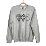Gildan Heather Gray with Black/Gray Skulls Sweatshirt- Size M