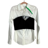 Veronica Beard White with Black Cropped Bustier Overlay Miki Button Down Blouse- Size 2 (see notes - sold out online!)