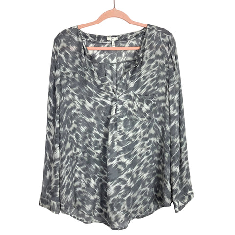 Joie Gray Pattern 100% Silk V-Neck Top- Size L (see notes)