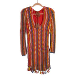 Saylor Multi-Color Crochet with Tassel Hem Lined Dress- Size S