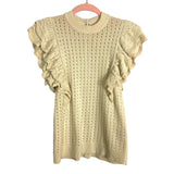 Who What Wear Tan Open Knit Ruffle with Back Buttons Sweater- Size S (sold out online)