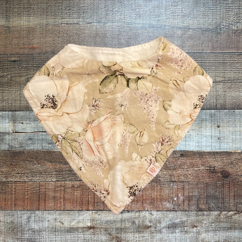 Posh Peanut Mocha with Cream/Pink Floral Print Bandana Bib