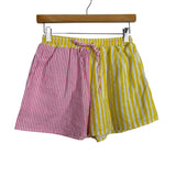 No Brand Yellow and Pink Striped Button Down Top with Drawstring Shorts Set- Size S