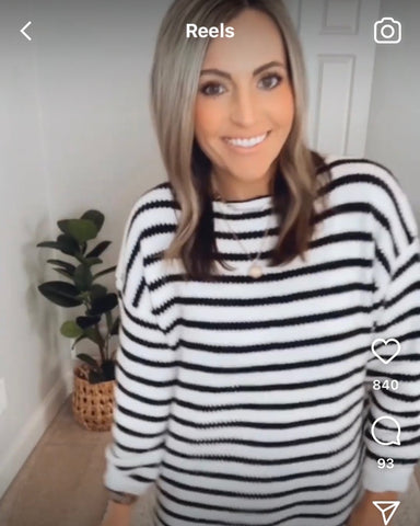 KIRUNDO White and Black Striped Side Slit Sweater NWT- Size S
