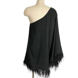 Hutch Black One Shoulder/Cape with Feather Hem Dress NWT- Size XL
