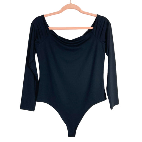Nuuds Black Boat Neck Long Sleeve Bodysuit- Size L