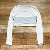 No Brand White Sheer with Navy Stripe Long Sleeve Swim Top- Size S (see notes)