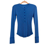 Aerie Blue Ribbed Long Sleeve Button Front Top- Size S (see notes)