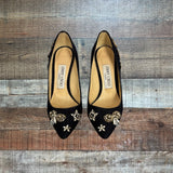 Jimmy Choo Black Floral Print Crystal Embellishment Stilettos- Size 35.5 (see notes)