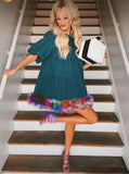 Queen of Sparkle Teal Feather Trim Dress- Size XS (sold out online)