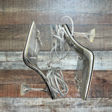 Wet Kiss Silver Lace Up Heels - Size 8.5