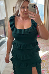 Show Me Your Mumu Emerald Green Ruffle Tiered Front Slit Dress- Size XXL