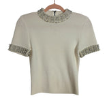 Alice + Olivia Ivory Pearl and Rhinestone Short Sleeve Sweater- Size S