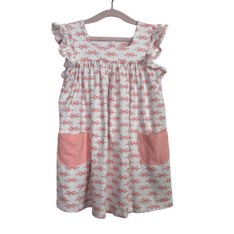 Shrimp & Grits Pink Ribbon Print Front Pocket Dress- Size 4T