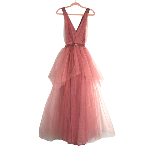 AURA Pink Satin Trim Back Tie Tulle Dress NWT- Size M