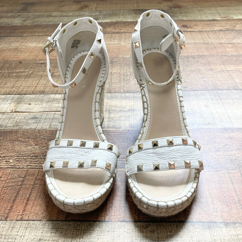 Marc Fisher White Leather Studded Wedge Espadrilles- Size 9.5 (see notes)