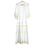 Draper James White Gauze with Yellow Ric Rac and Ruffle Neckline Drawstring Waist Dress- Size 1X (see notes)