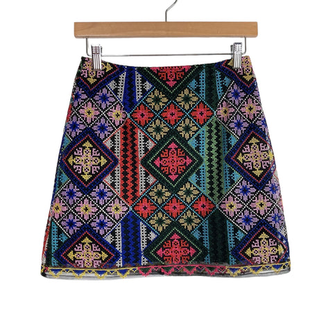 Vestique Embroidered Patterned Mesh Overlay Mini Skirt- Size S