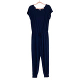 Pretty Garden Navy Off the Shoulder Drawstring Waist Jumpsuit- Size S