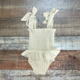 Cecil And Lou White Floral Print Smocked Swimsuit - Size 2T