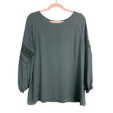 Loft Olive with Open Crochet Detail on Sleeves Top- Size L (see notes)