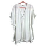 Umgee White Linen V-Neck Raw Hem Tunic Top- Size L (see notes)