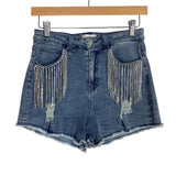 Altar'd State Light Wash Rhinestone Fringe Jean Shorts NWT- Size S (see notes)