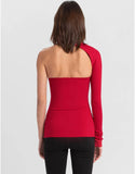 Marcella Red One Shoulder with Wrap Around Sleeve Top- Size L