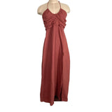Amalie by Showpo Burnt Rose Linen Gathered Bodice with Side Slit Halter Dress NWT- Size 12