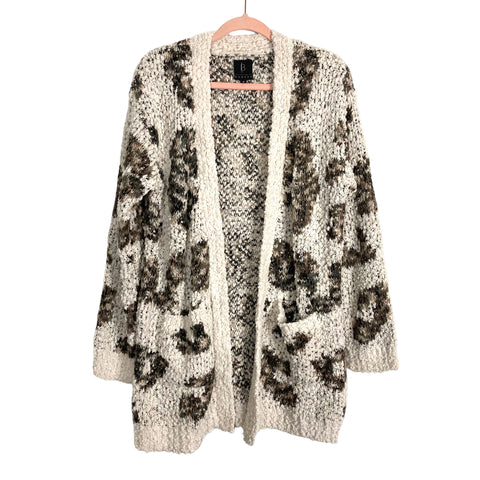 Bobeau Animal Print Open Knit Sweater Cardigan- Size M