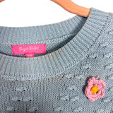 Sugar Thrillz Pale Blue Pink Flower Knit Cropped Sweater - Size XS (See Notes, Sold Out Online))