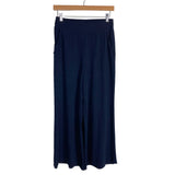 Anrabess Navy Faux Button Back Peplum Top Wide Leg Pant Set- Size S (sold as set)