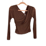 Free People Brown Sheer Sleeve Top- Size S