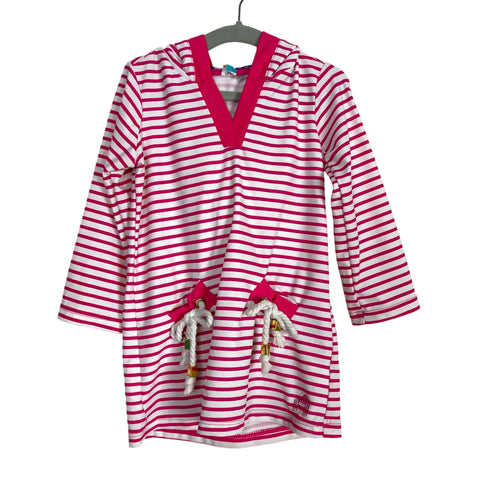 Cabana Life Pink/White Striped Hooded Cover Up- Size 12-18M