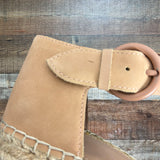 Marc Fisher Tan Alida Leather Espadrille Wedge Sandals- Size 9.5 (see notes)