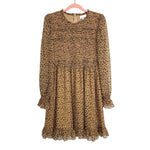 Rachel Parcell Brown Animal Print Smocked Ruffle Dress- Size S (sold out online)