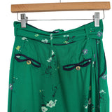Free People Green Floral Printed Belted Wide Leg Pants- Size 0