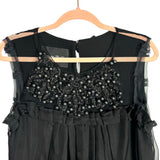 Monique Lhuillier Vintage Black Sheer Beaded Overlay Sleeveless Ruffle Dress- Size ~XS (no size tag, fits like an extra small)