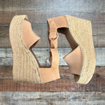 Marc Fisher Tan Alida Leather Espadrille Wedge Sandals- Size 9.5 (see notes)