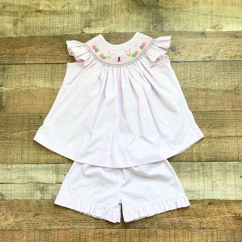 Stitchy Fish Lilac Gingham Caterpillar Smocked Short Set- Size 3T (sold as a set)