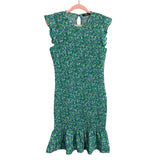 Fashion Green/Purple/White Floral Print Smocked Ruffle Dress NWOT- Size L