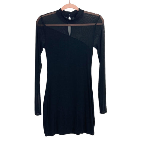 H:ours Black with Sheer Top and Sleeves Mock Neck Dress- Size M